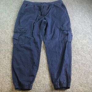 GAP Pants Mens Large Blue Cargo Linen Blend Drawstring Elastic Waist Pockets